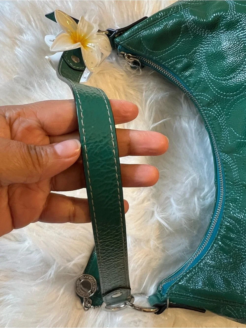 Vintage Aqua Teal Coach Dalton Patent Leather Shoulder bag.